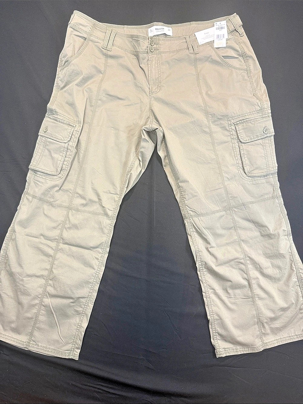 Hollister Baggy Low-Rise Cargo Pants Beige Size 18S Y2K Preppy Casual